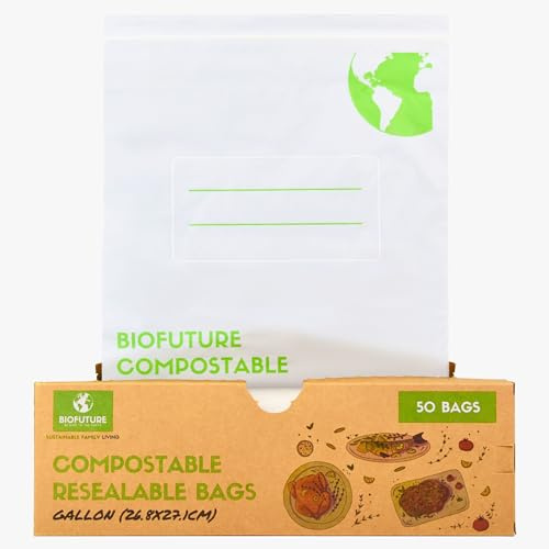 Biofuture Sacchetti per alimenti richiudibili, biodegradabili, compostabili certificati EN13432, mantengono il cibo fresco con il nostro PLA a base vegetale rinnovabile, ideali per il compostaggio