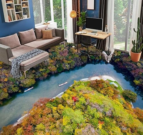 Benutzerdefinierte Boden Wasserdichte Stereo-Aufkleber 3D-Bäume Fluss, 430 * 300cm 3D-Bodenfliesen Aufkleber Bodenbelag Tapete Wandbild PVC Wasserdicht selbstklebende Tapete Wohnkultur