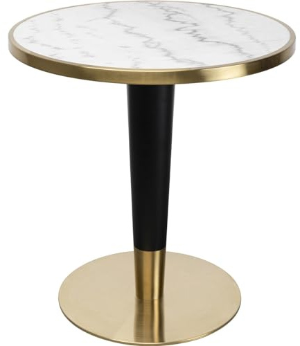 Kare Design Bistrotisch Amalia, Weiß/Gold, 70cm Durchmesser, Marmor Tischplatte, Pflegelicht, Standfest, Indoor/Outdoor, Balkon, Küchentisch, 75x70x70 cm (H/B/T)