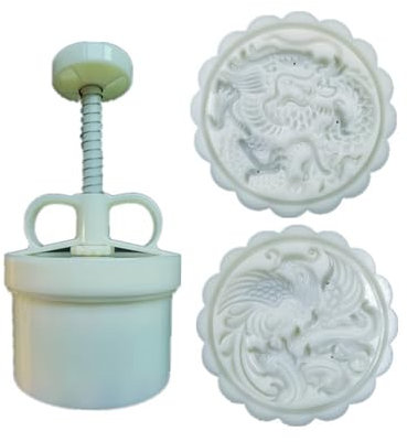 WZTHLF Mondkuchen-Form, traditionelles Drachen-Phönix-Muster, Mondkuchen-Stempel, zarte Leckerei-Prägung, Handpresse, Keksausstecher, Dekorationswerkzeug (2 Stück pro Form)