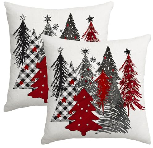 Miaikoe Weihnachtskissenbezüge 40x40 cm Set von 2 Weihnachtsbaum Dekorative Wurf Kissenbezüge Winter Weihnachten Kissenbezüge Dekor für Home Couch Sofa