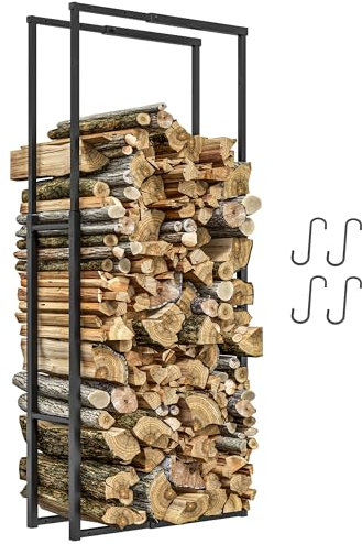 Outsunny Portalegna da Interno ed Esterno in Metallo, Legnaia Regolabile in Larghezza e Altezza con Ganci a S, 40-65x25x100-150 cm, Nero