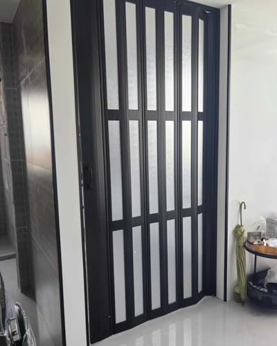 Blazea Schiebetür Falttür Schieber Schwarzer Akkordeon -Schranktür mit Fenstern, PVC Interne Klapptür für Camper RV Schrank Badezimmer, Frosted Acrylfaltbares Teilen Der Tür(72x80in(182.9x203.2cm))