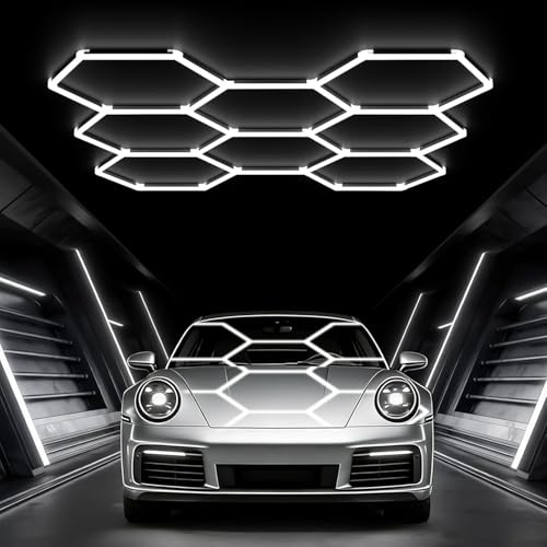 hexágonos lampara led,luz nido de abeja led para techo,Luces de garaje hexagonales,De 1 a 8 orificios son opcionales, adecuados para garajes, iluminación de lavado de autos y centros comerciales
