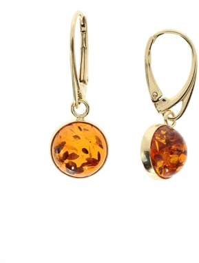 Artisan Jewellery Boucles d'oreilles en argent sterling 925/000 plaqué or et ambre, Länge 3cm, Breite 1,1cm, Argent sterling plaqué or et ambre de la Baltique, Ambre
