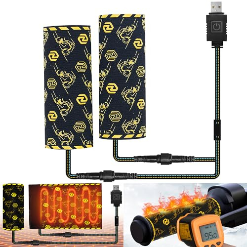 USB Heated Motorcycle Grips Cover ATV Hand Warmers, 2025 Upgraded 5+1 Heat Settings & Fast Heating Handlebar Grips, Universal for 5V ATV Motorcycle Hand Grips, IP67 Waterproof