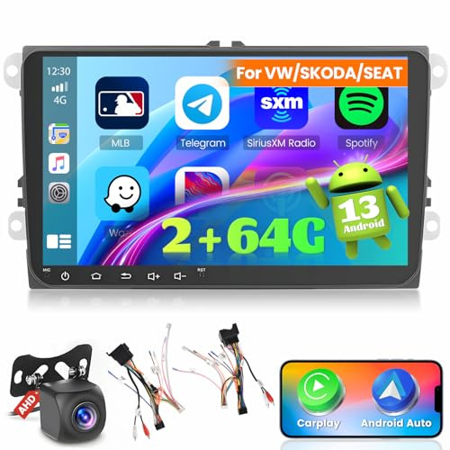 Ohradio 2G+64G Autoradio für VW Polo Golf 5 6 Tiguan Touran Caddy Passat Sitz Stereo Android 9 Touchscreen mit Wireless CarPlay Android Auto GPS FM/RDS Radio WiFi 2USB+Rückfahrkamera+MIC - 2DIN