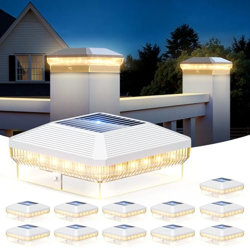 LETMY 12 Pack Solar Post Cap Lights Outdoor, 40 LEDs 4x4 Fence Post Solar Lights Outdoor with 3 Modes, Waterproof Deck Fence Light Solar Powered or Vinyl Wooden Posts