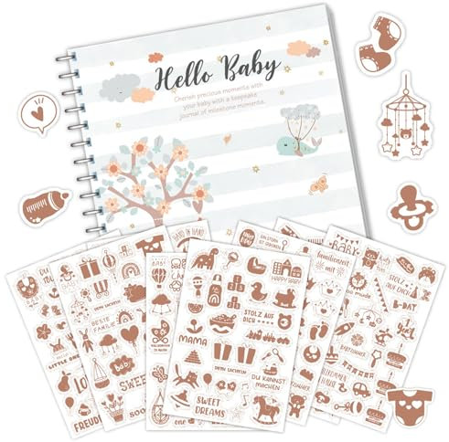 Libro de recuerdos de bebé con adhesivo para bebé niño o niña de primer año, libro de recortes para bebé desde el embarazo hasta el 1 año