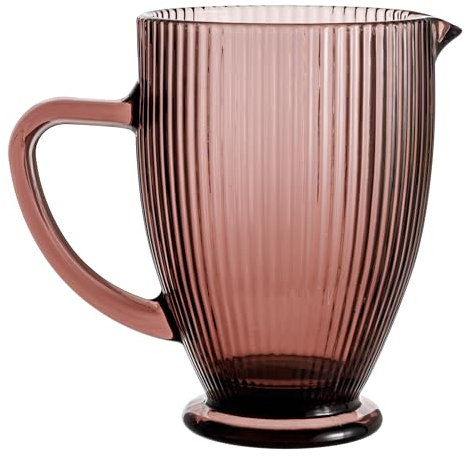 Baroni Home Caraffa in Vetro con Dettagli in Rilievo, Brocca con Manico, Design Moderno, Caraffa con Sistema Antigoccia, Facile da pulire, per Bevande Calde e Fredde, 1L, 20x13x19 cm, Rosa