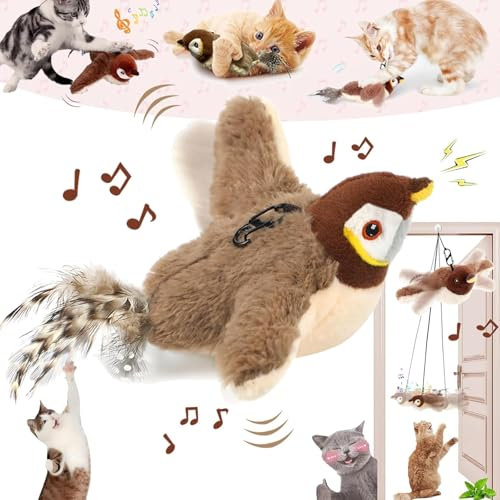PKKP Interaktives Katzenspielzeug zur Selbstbeschäftigung - Flatternder Vogel mit 3 Modi, Wiederaufladbares Flapping Toy mit Flügelschlag