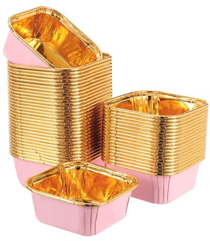 sourcing map 50 pirottini per cupcake in lamina di alluminio su un lato, resistenti al grasso, per matrimoni, feste di compleanno, decorazione rosa (quadrati)