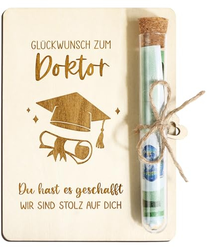 BOFUNX Dokto Geschenk aus Holz Geldgeschenk Verpackung Doktor mit Reagenzgläser Doktortitel Geschenk Abschluss Geschenk für Doktor Doktorin Prüfung Bestanden Glücksbringer Prüfung