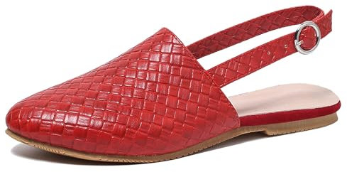 LarDorLin Slingback Flat Women Round Toe Braid Beach Shoes Comfortable Walking Driving Ballet Dolly Ballerina Red Size 6 UK (40 CN)