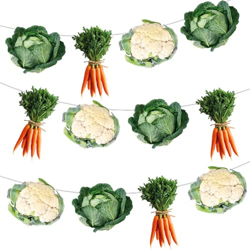 Vegetable Garden Bunting, 2.5 Metres, Cabbage, Carrot and Cauliflower Design, Party Decoration (12 pcs)