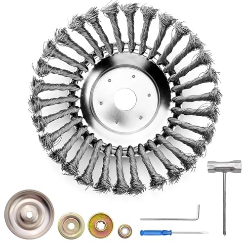 Elsrantor 8 pollici spazzola per decespugliatore universale, testina per trimmer trincia erba a cono in Filo di Acciaio, rimozione muschio rimuovi erbacce testine decespugliatori con 4 Accessori