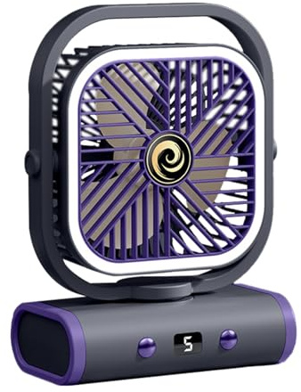 Uozonit Ventilador de escritorio silencioso, silencioso y portátil, potente refrigeración, enfriador de aire recargable de 5 velocidades con luz nocturna, accesorios de inclinación ajustable para
