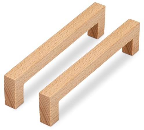 SYZOW 6 Stück Holz Möbelgriffe Schrankgriffe Holz mit Schrauben Lochabstand 160mm,Länge 177mm