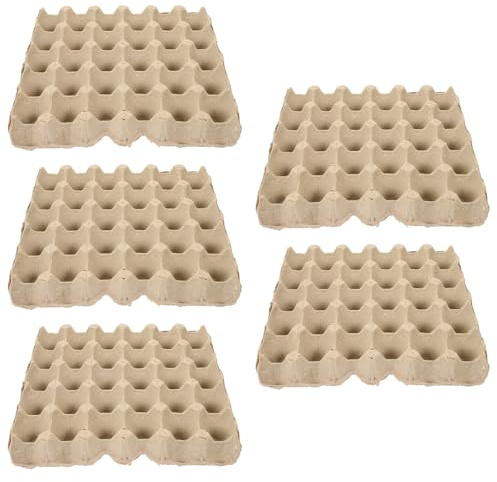 FONDOTIN Contenitore 5 Pezzi Beige per Uova in Polpa di Carta Resistente e Riutilizzabile da 30 Posti Vassoio per Conservazione Uova in Frigorifero