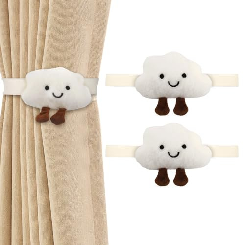 Vorhänge Raffhalter, 2 Stück Gardinenclips Cartoon Wolken Vorhang-Clips, Wolken Vorhanghalter, 40 cm Länge, Gardinen Haken Ringe Wolken für Kinderzimmer Dekoration