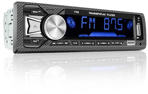 Hikity RDS Single Din Car Radio Dual Bluetooth Hands-free, 12V Car Stereo with Bluetooth, FM/AM, LCD Screen, 7 Colors Lighting, MP3 Player Supports 2 USB/AUX/TF