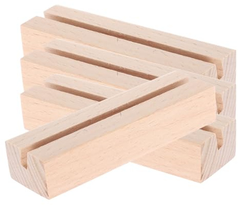 PLAFOPE Lot de 4 supports en bois pour calendriers et photos - Socle en bois beige avec porte-cartes de 5 mm - Décoration de table stable et porte-cartes en bois