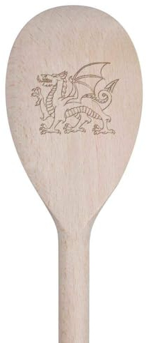 Azeeda 'Traditional Welsh Dragon' Wooden Spoon - 30cm (SO00023923) | Cooking Utensil for Stirring, Baking, Sauces and Food Preparation