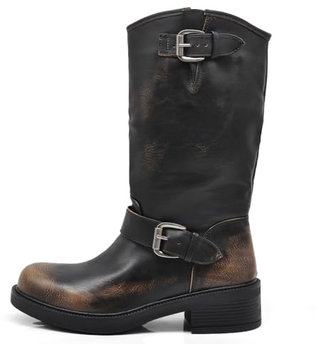 IF Fashion Scarpe Stivali da Donna Al Polpaccio Biker Motociclista Con Fibbie Cinturino Anfibi MP730