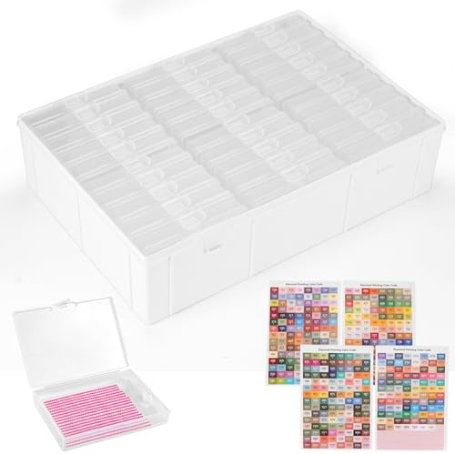Confezione da 30 scatole per pittura con diamantini, con manici, con 4 fogli di adesivi e 445 fogli per etichette a colori, organizer per pittura con diamanti per stoccaggio verticale