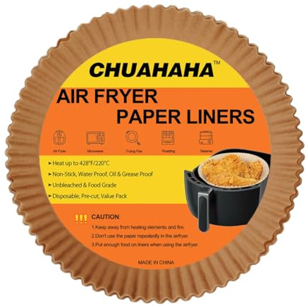 50 Pcs Round Shape Air Fryer Paper Liners,7.5 Inch Disposable Air Fryer Sheets for 3-4qt Basket,Non-Stick,Oil-Resistant Parchment Paper for Roasting,Frying,Cooking,Baking,Microwave Safe,Unbleached