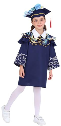 Agoky barn möhippor rock satin talar uniform tunika skjorta och doktorhatt flickor pojkar skola högskola fotografering kläder blå A 122-128