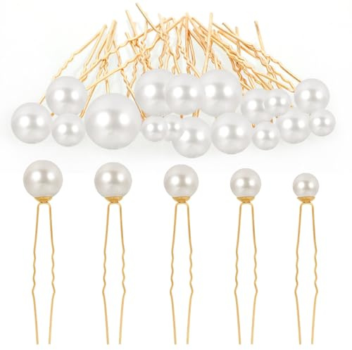 18 Pcs Wedding Pearl Hair Pins U Shaped Pearl Hair Clips for Women, Gold