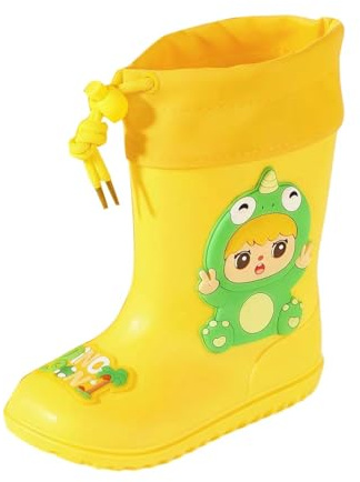 Kids Rain Boots Mid Calf Lightweight Non Slip Hiking Camping Wading Shoes Toddler Youth Outdoor Puddle Footwear (Yellow 105 Little Child)