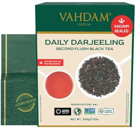 VAHDAM, Feuilles de Thé Noir Darjeeling de l'Himalaya - 340g (+170 Tasses) Pur thé non mélangé Darjeeling | Thé de feuilles en vrac de qualité | The Noir Vrac