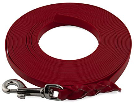 LENNIE Leichte BioThane Schleppleine, 13mm, Hunde 15-25kg, 20m lang, ohne Handschlaufe, Rot, geflochten