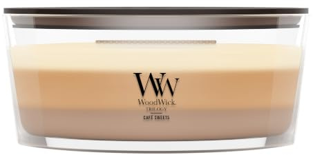 WoodWick Ellipse Scented Trilogy Candle | Café Sweets | with Hearthwick Crackling Flame | Up to 50 Hours Burn Time