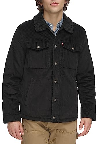 Levi's Men's Sherpa Lined Trucker Jacket (Regular & Big & Tall Sizes) Denim, Black Corduroy, XL