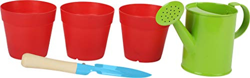 small foot 12016 Wooden and Metal Plant and Garden Set with 3 Reusable Plant Pots, 5 Pieces, from 3 Years Toy, Multi-Colour