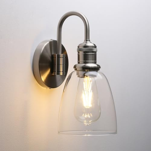Yosoan Lighting Modern Vintage Industrial Glass Sconce Wall Light Fitting | 5.6” Clear Glass Lampshade, Office Home kitchen Living Room Bedroom Loft Bar
