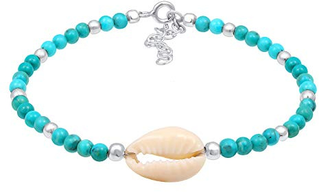 Nenalina Damen-Armband aus 3mm Türkis Perlen mit Kauri Muschel