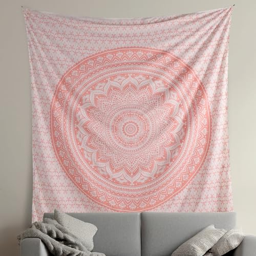 THE ART BOX Indie Wandteppich Baumwolle Mandala Wandbehang Deko Teppich Aesthetic Room Decor Dekoration Wandtuch/Strandtuch Wohnzimmer Indische Tücher Schlafzimmer, Rosa Gold, 210x230 Cm
