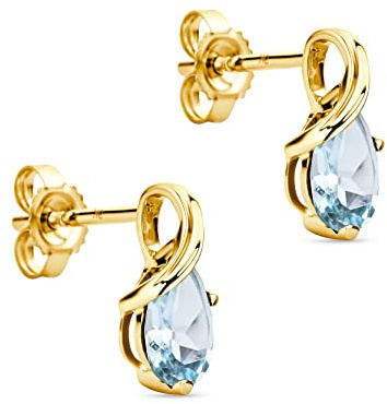 Orovi–Ohrringe Tropfenform aus 9 Karat Gelbgold/Weißgold(375)mit Rubin/Saphir/Aquamarin/Smaragd/Amethyst/Topas Gold Ohrstecker Damen mit Edelstein Goldohrringe allergenfrei & handgemacht(10 x 4.5 mm)