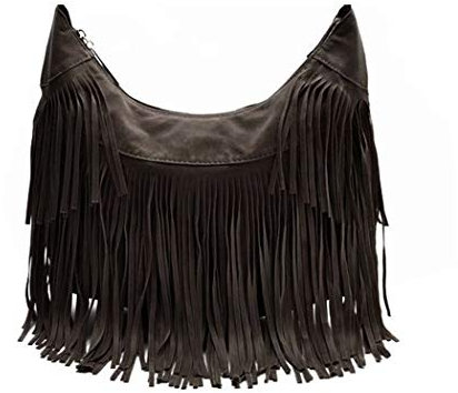 Damen-Umh盲ngetasche, Hippie-b枚rse, Fransen, Kuriertasche, Hobo-Schultertasche, gro脽e Eimer-b枚rse, Gelb - coffee - Gr枚脽e: Large