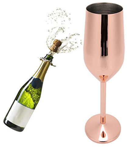 Champagne Flutes Stainless Steel Wine Glasses Reusable Unbreakable Goblet Cups Gift for Wedding, Anniversary 8 oz(Pink)