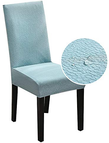 Morbuy Seersucker Stuhlhussen Stretch Universal Stuhlbezug, Wasserdicht Staubdicht Einfarbig Stuhl Husse für Hochzeit Weihnachten Bankett Hotel Dekoration (10 Stück,Baby Blau)