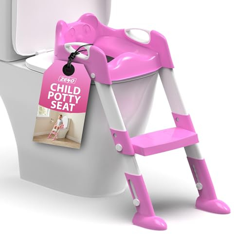 ZENO Potty Training Seat | Toddler Toilet Seat | Toilet Seat Ladder | Toilet Steps for Toddlers | Kids Toilet Step with Cushioned Seat | Foldable Design for Easy Storage | Universal Fit | Pink