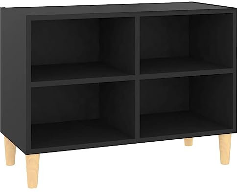 vidaXL Meuble TV avec Pieds en Bois Massif, Armoire de Télévision avec 4 Compartiments, Meuble Télé avec Rangement Salon, Scandinave, Noir