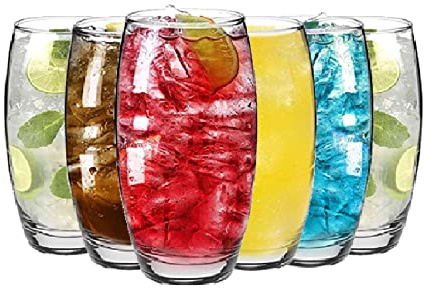 TOPUPDRINK Highball Glasses Set of 6, Highball Glass Set, Juice Water Glasses, Cocktail Tall Drinking Glasses, Tumbler Glasses Set of 6, Bar Beverage Glass Set
