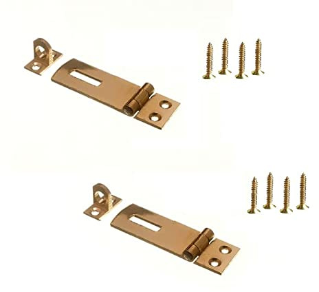 TERF® Solid Brass Hasp and Staple Set 38mm [ 1.5 inch ] including Fixing Screw For Use with Outdoor House Cabinet Cupboard Cage Door and Multi Purpose Use - Pack of 2