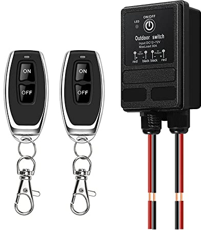 WOODGUILIN Wireless Relay Switch 12V Remote Control Switch DC12V/24V/48V/72V 30A Relay with 328FT Long Range for Anti-Theft Alarms,Roller Lind Door,Ceiling Lights,Gate Barriers.(12V 100M)